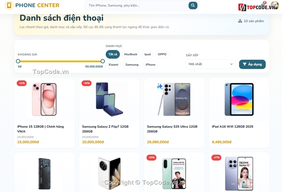 giao diện,Web điện thoại,giao diện bán điện thoại